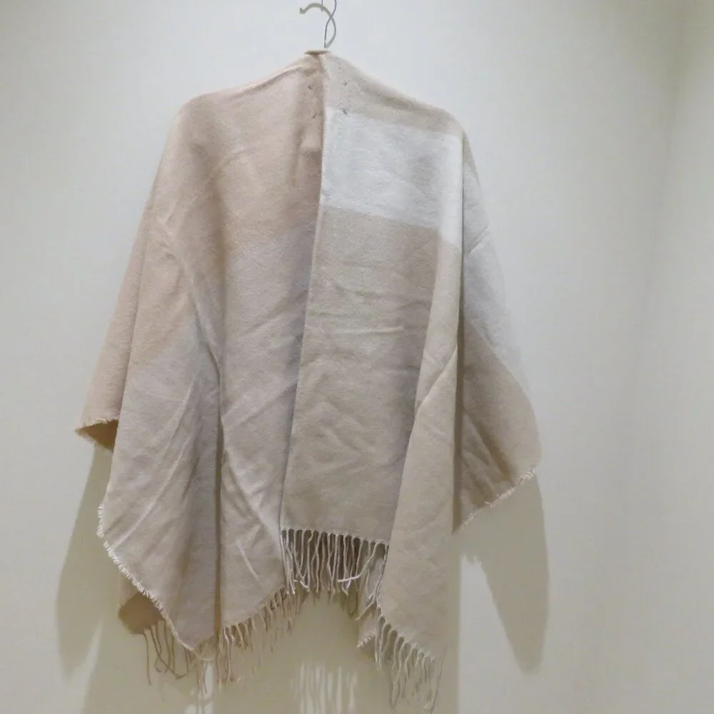 SOIA & KYO Yadira Pink Ivory Colorblock Fringed Wrap Scarf Shawl Neutral NWT